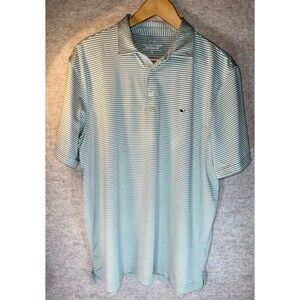 VINEYARD VINES Mens Polo Shirt Sz XL Performance Green White Striped Golf